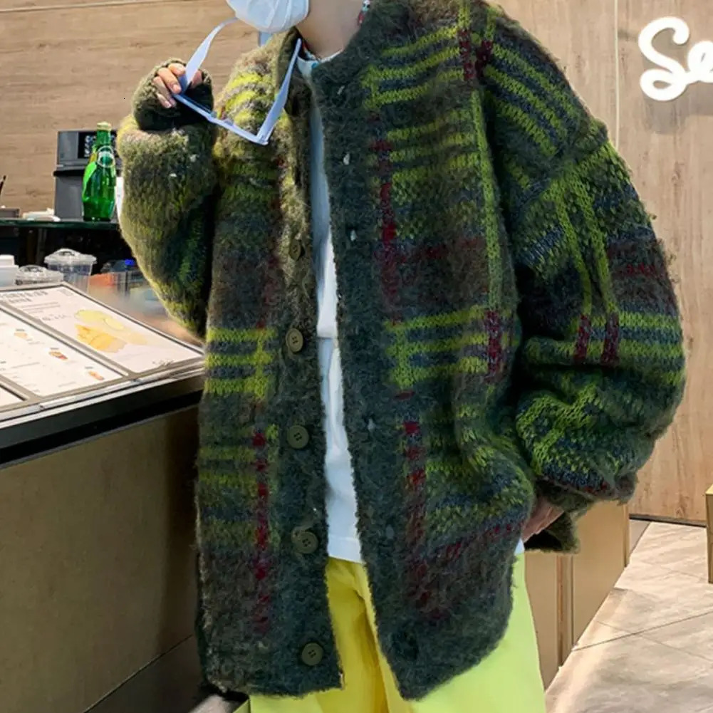 Street Style Sweater Retro American Style Knitwear Cardigan for Fall Winter Thick Elastic Sweater Coat with Long Sleeves Loose 241224