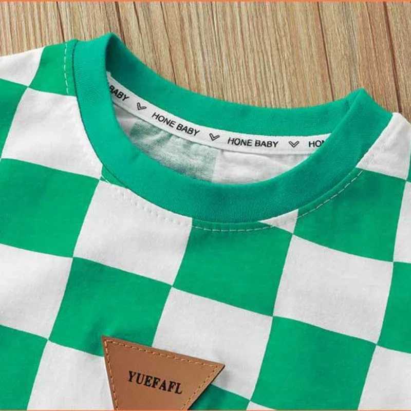 Clothing Sets Kids Cotton Clothes Boys Girls Summer Color Block T-Shirt Letter Shorts 2 Pieces Set Teenage Boy Plaid Tracksuit with ketY241225Q7CP