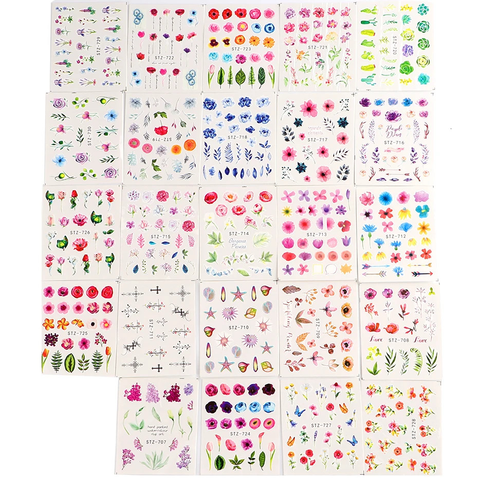 100pcs/lot Nail Sticker Decals Sets Water Transfer Different 100 ns Beauty Full DIY Tips Nail Charm for Nail Art STZ100 241225