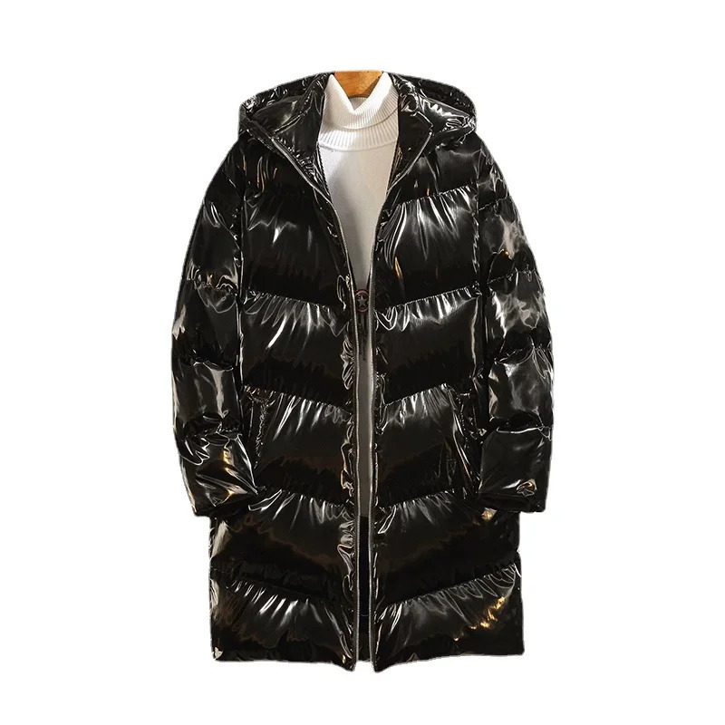 YASUGUOJI Fashion Bright Silver Winter Man Jacket Thick Cotton Padded Mens Jackets and Coats Hooded Warm Long Parka Men 241225