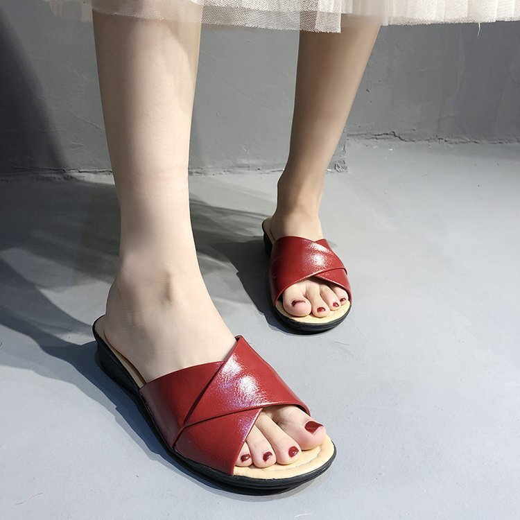 Summer New Ddmywed Outerwear Mom S Slippers Women Flat Bottom Slope Heels Middle Aged And Elderly Drag Large Size Cool Chinese Brand Shoes F Ddmysatur