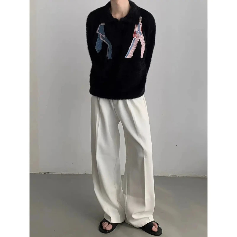 Lapel n jumper embroidered mink down sweater men winter comfortable loose y2k tight knit school style top 241225