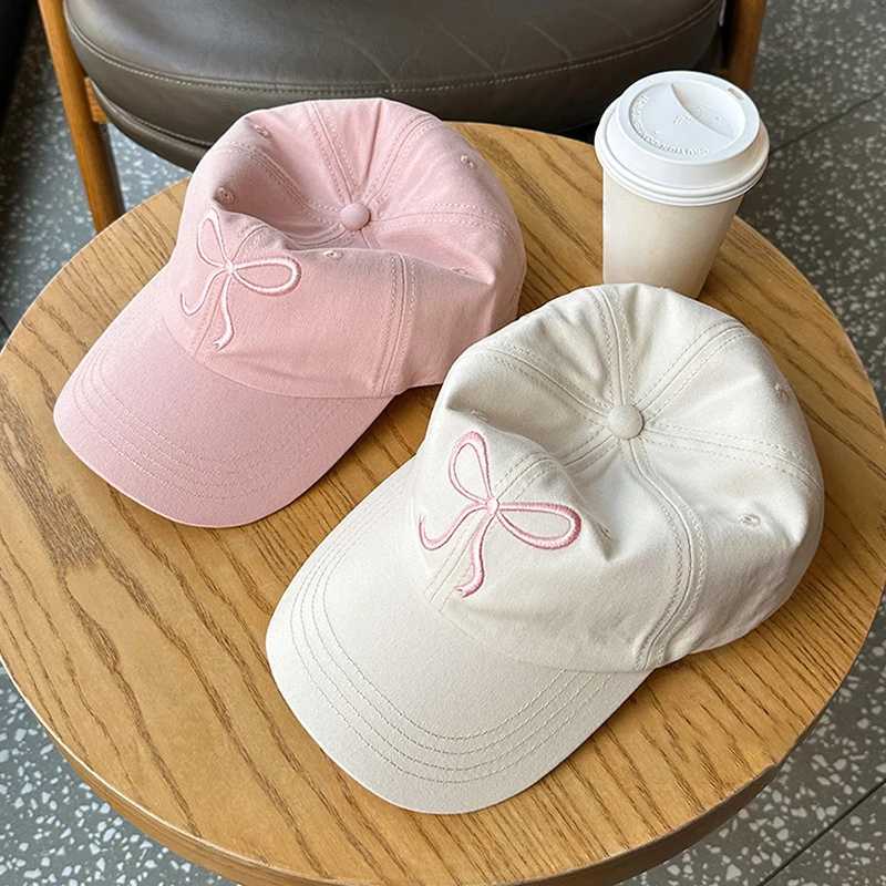 Y2K bow embroidered baseball cap suitable for women sweet Korean girls cotton snap on foot cap outdoor travel sports sun hat W241225