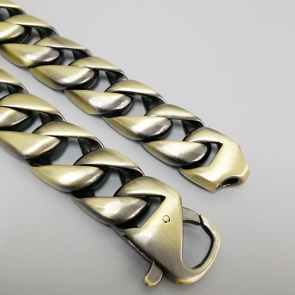 Vintage Bronze Matte Polished Mens Bracelet Curb Cuban Link Chain 316L Stainless Steel Bracelet 15mm Hip Hop Jewelry Gift 241225