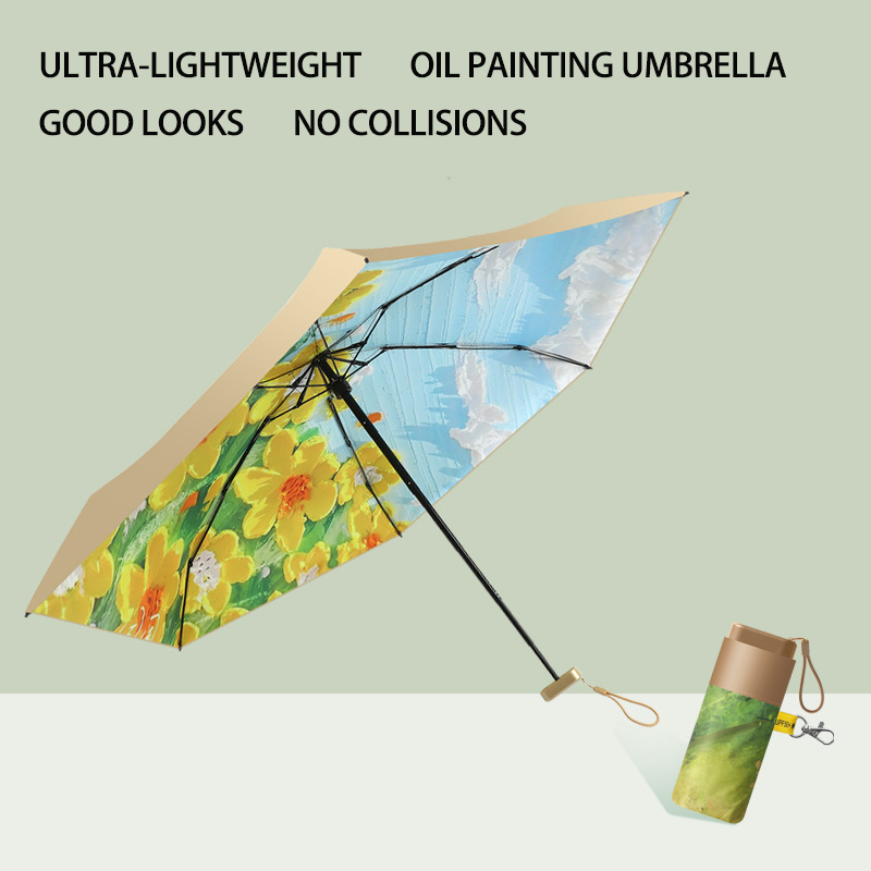 Compact Personalized Pocket Umbrellas Unique Oil Painting Finish & Durable UV Shielding