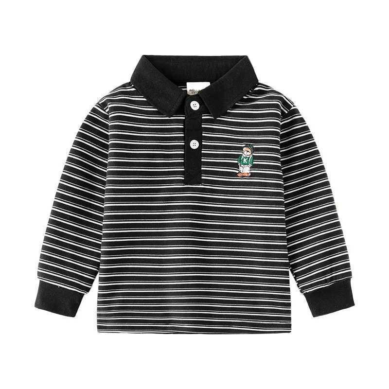 Spring Autumn Boys Long Sleeve Casual Cotton Embroidered T-shirt Childrens Striped Polo Shirt Top for Kids Ages 3-8XJ241225