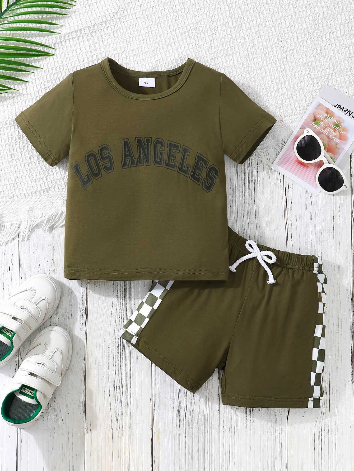 Clothing Sets 4-7 Years Kids Boys Girl 2PCS Clothes Set Letter Print Short Sleeve T-shirt+Solid Shorts Summer Casual Sport Style Children WearY2412259