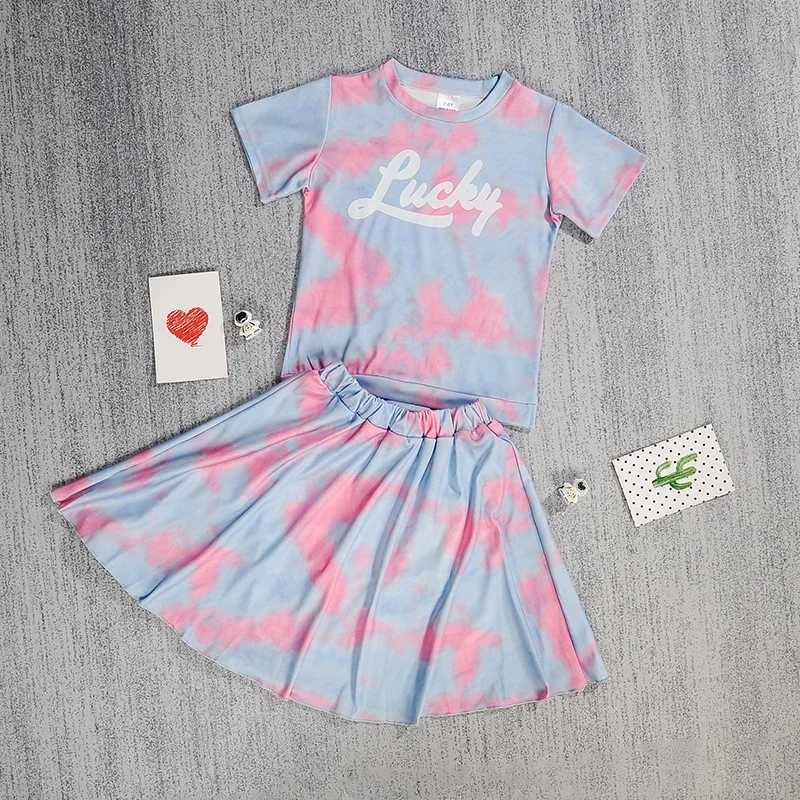 Clothing Sets Children Girls clothes Set Summer Baby Girl Tie Dye Tshirts And Knee Length Skirt 2 Pieces Suit Kid Top Bottom TracksuitsY241225UWQY