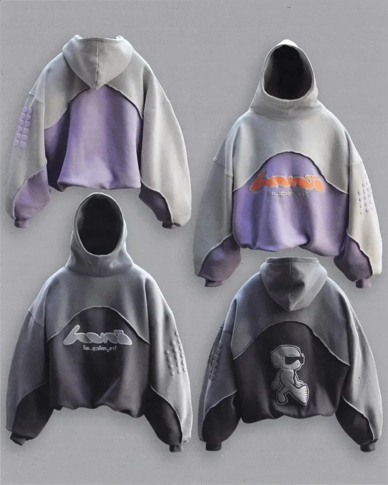Y2K Fashion Vintage Hoodie High Quality Foam Printing Splicing n Pullover Men Women Hip Hop Streetwear Oversized Sweatshirt 241220