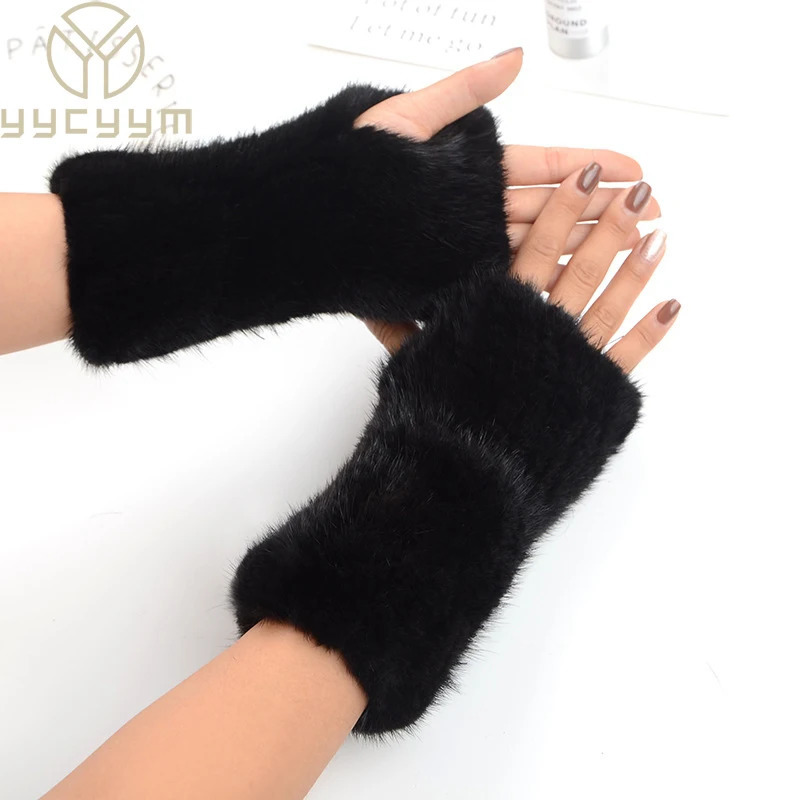 2024 Style Top Quality Womens 100% Winter Warm Real Mink Fur Knitted Half Finger Gloves Girls Typing Mittens 241225