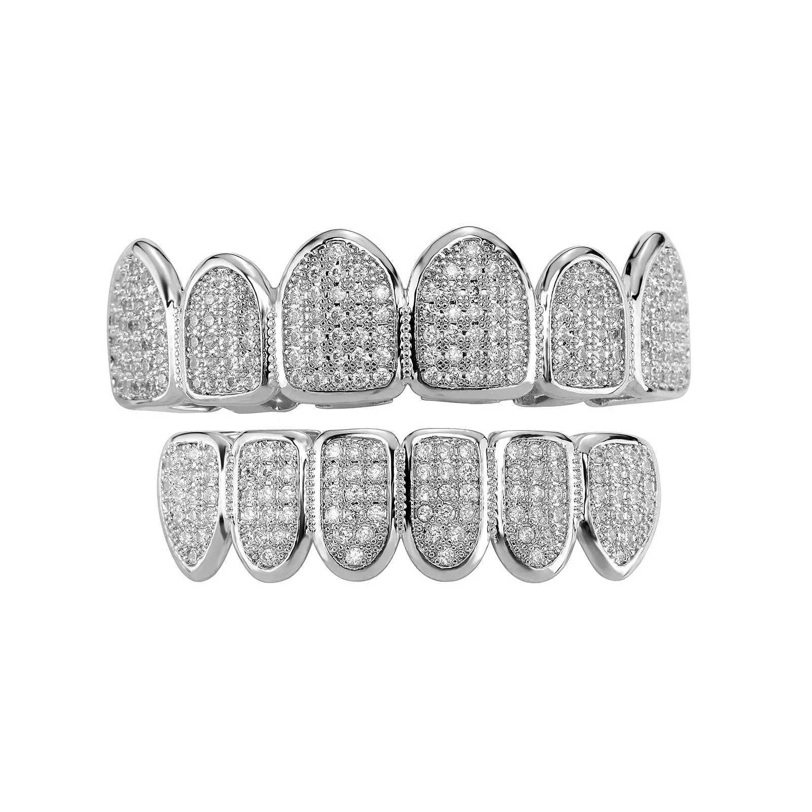 YOUNGX Hip Hop 6/6 d Out CZ Stone Tooth Grillz Top Bottom 14K Gold Plated Zircon Teeth Cs For Men Women JewelryXJ241225