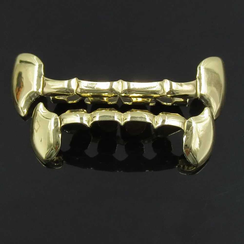 YOUNGX Hip Hop Glossy Two Teeth Grills Top Bottom Fangs 14K Gold Plated Tooth Cs For Women Men Jewelry Halloween CosplayXJ241225