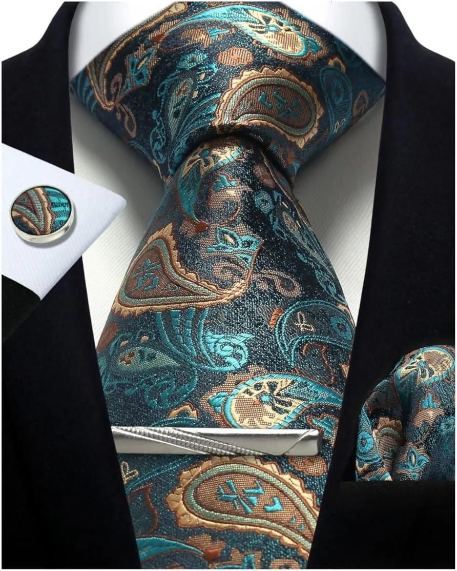 100% Silk Necktie Paisley Floral Mens Tie Top Quality Business Tie Pocket Square Tie Clip Cufflinks Set Classic For Men Gift Box 241225