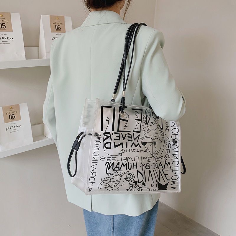 Transparent large shopping 2025 new fashion women's summer large-capacity Tote hundred jelly shoulder bag
