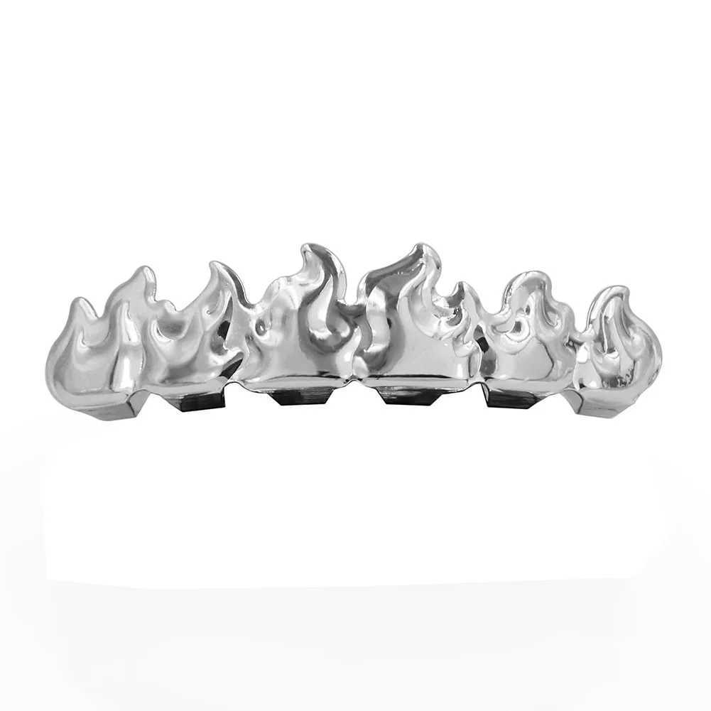 Gold Color Plated HIP HOP Teeth Grillz Flame Top Bottom Grill Set With sile Vampire teeth Christmas GiftXJ241225