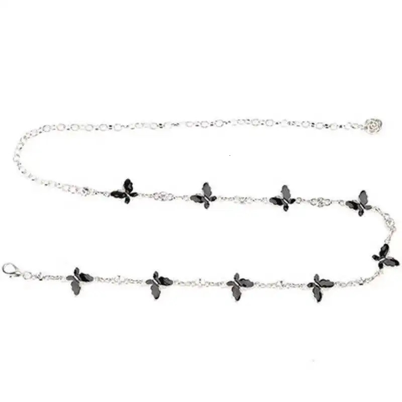 Butterfly Womens Waist Chain Belts Thin Belt Waist Silver Belts for Dress Fringes Decoration Waistbands Body Jewelry 241225