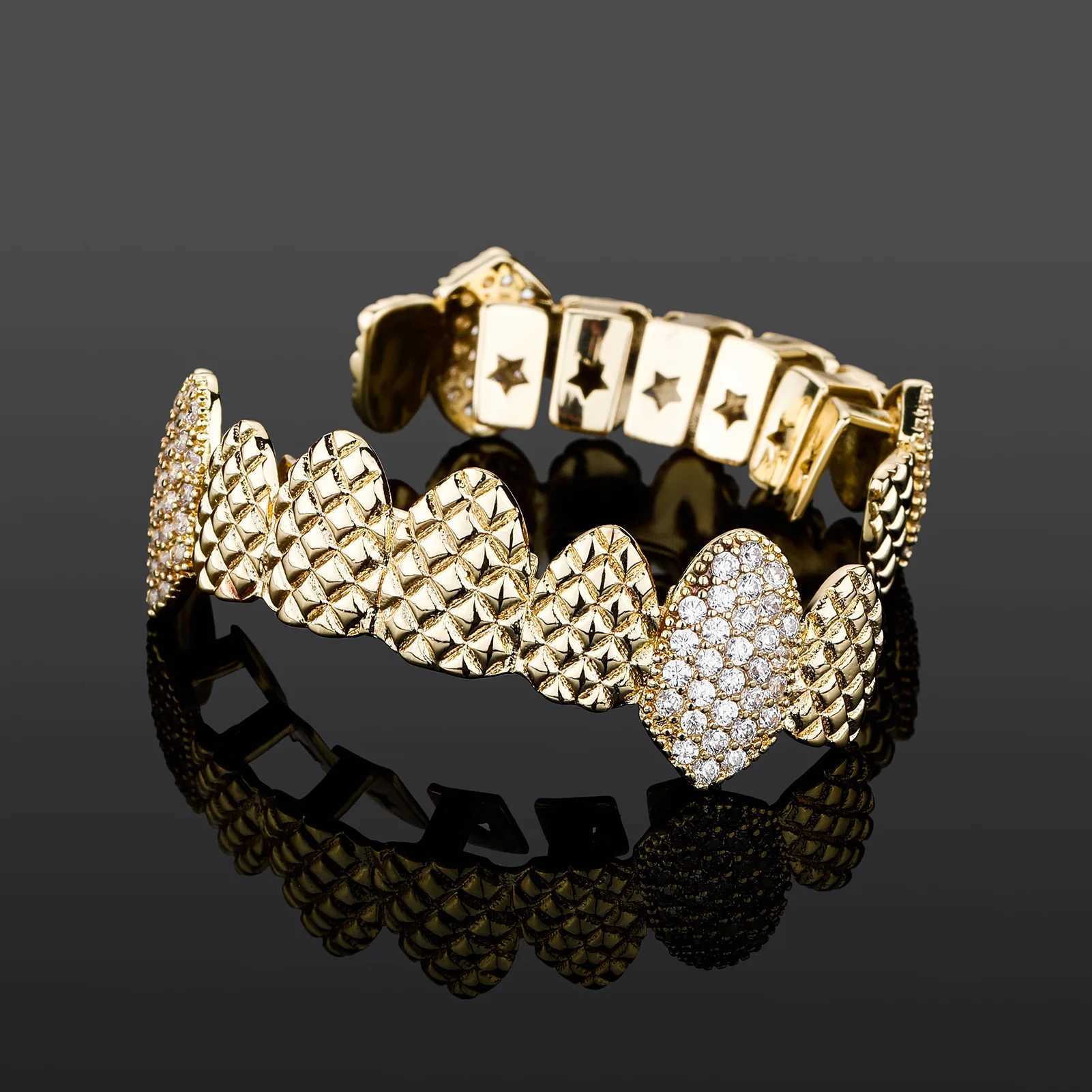 Hip Hop CZ Stones Teeth Grillz Cs Cubic Zircon d Out Micro Pave Top Bottom Charm Grills For Men Women JewelryXJ241225