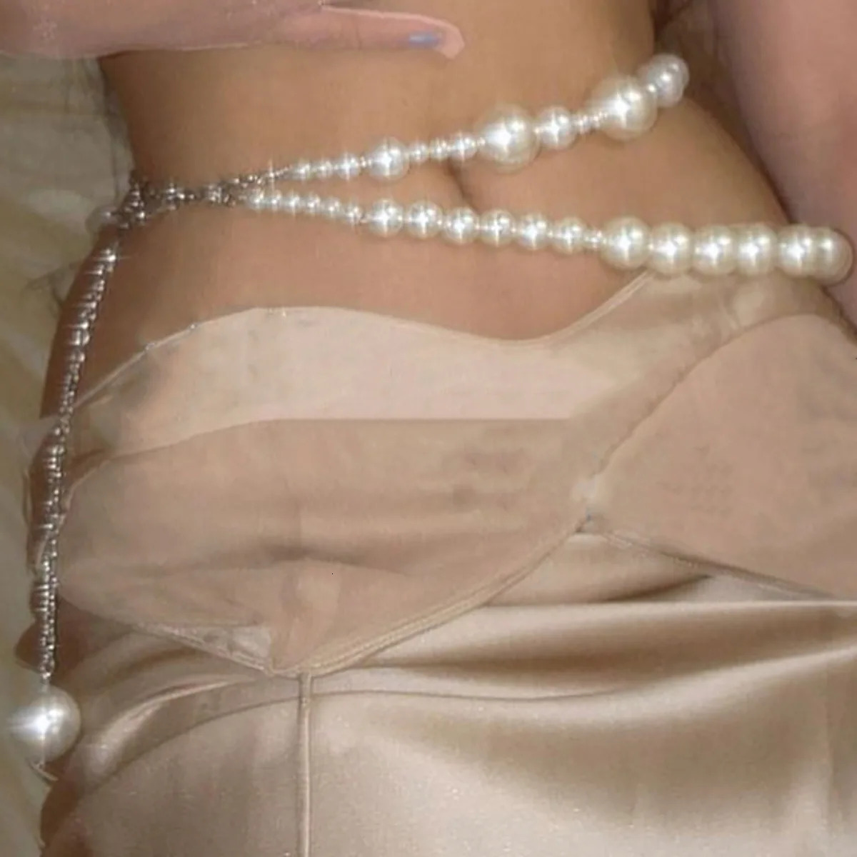 Sexy Pure Lust Style Pearl Double Layer Waist Chain Women Fashion Trend Metal Chain Body Chain 241225