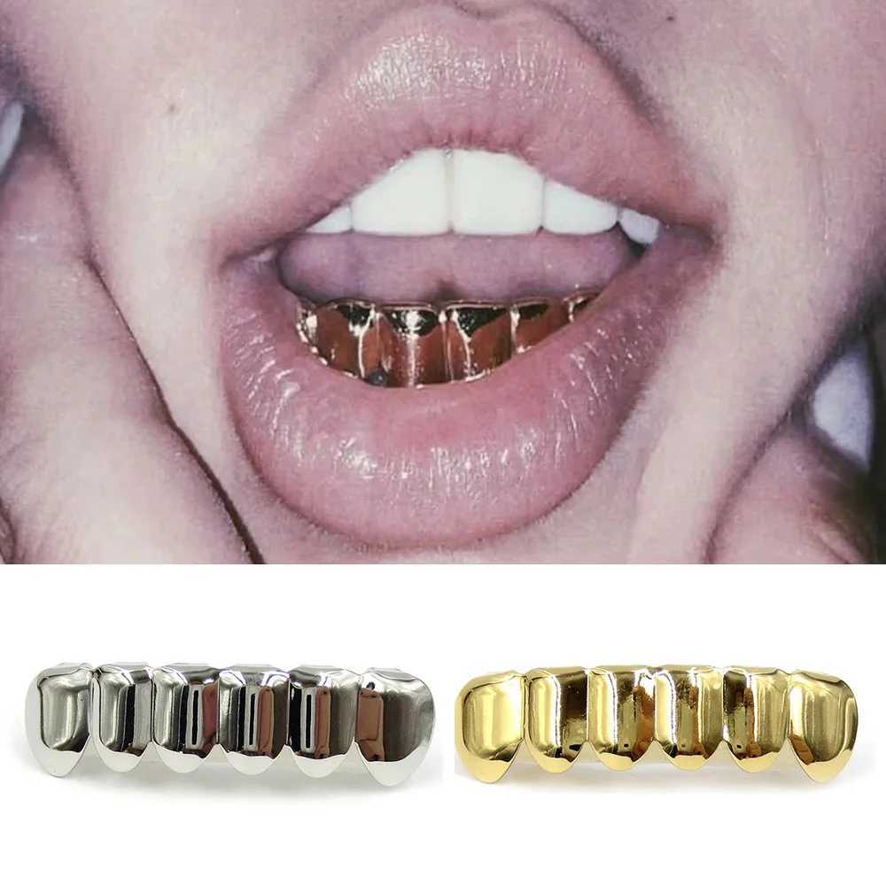 YOUNGX Hip Hop Classic Glossy Bottom Teeth Grillz Gold Silver Color Tooth Cs For Women Men Jewelry Halloween CosplayXJ241225
