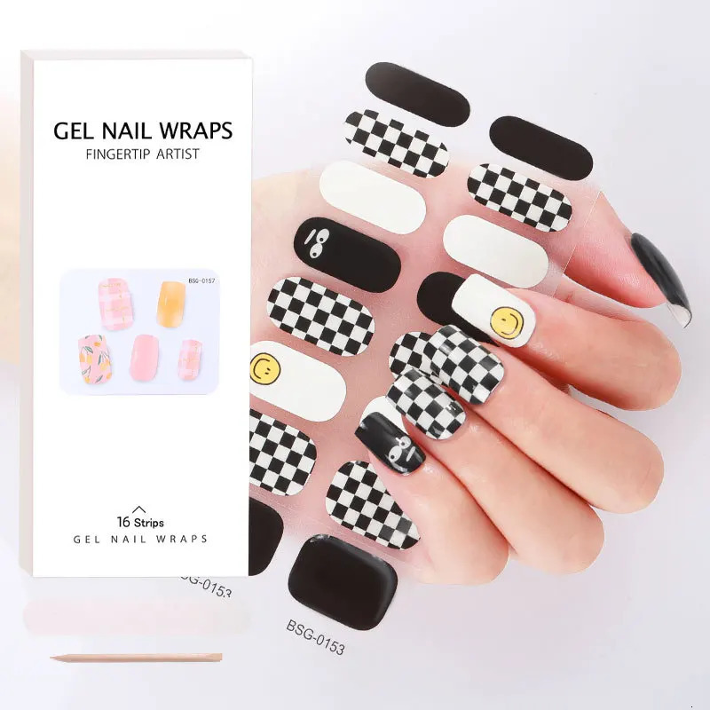 Semi Cured Gel Nail Wraps Patch Manicure Nail Art Decor UV LED Lamp Cured Long Lasting Gel Nail Stickers Full Cover Nail Decals 241225