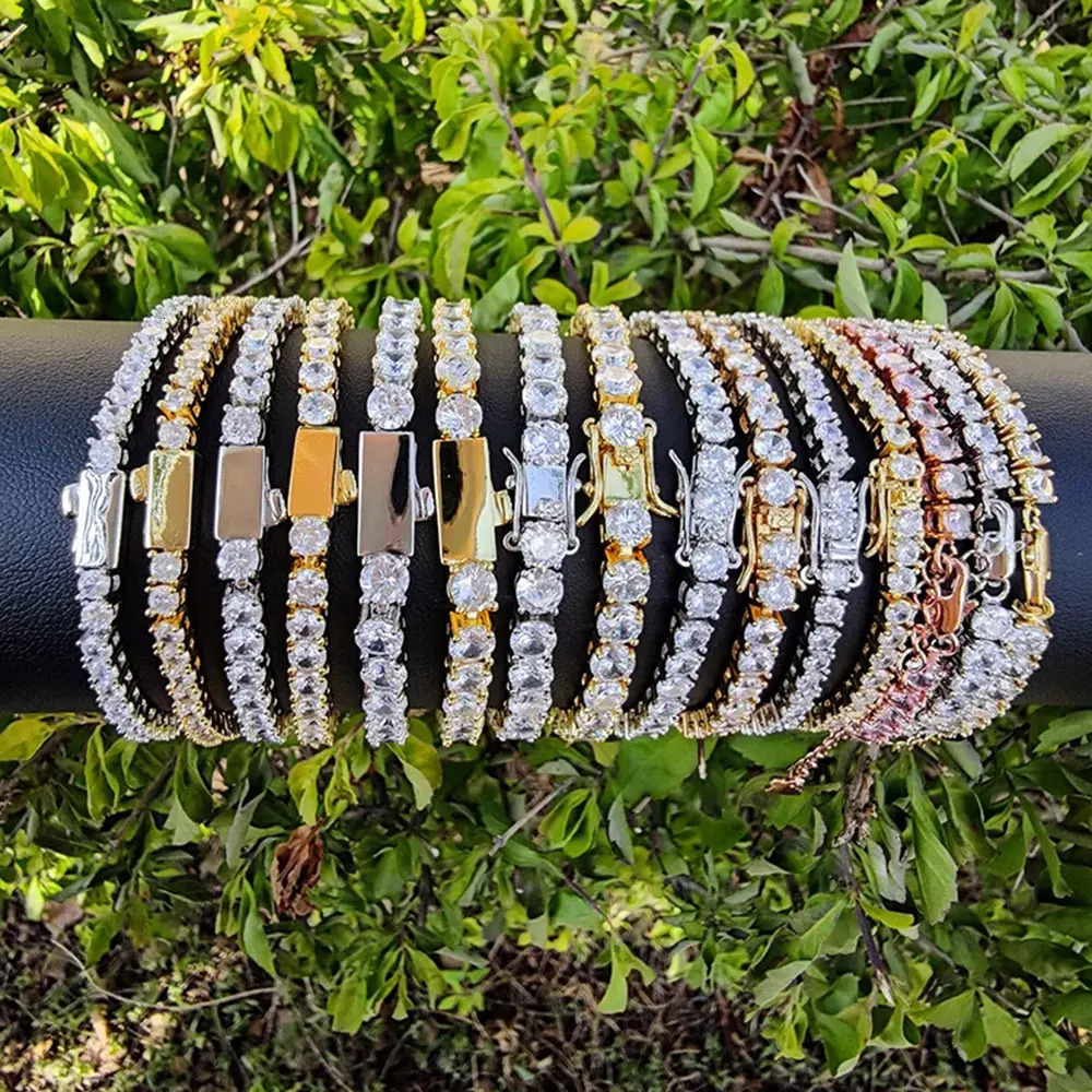 Hip Hop Jewelry3/4/5/6Mm Iced Out 5A Cz Cubic Zirconia Tennis Bracelet Bling Argenteous Color On Hand Bracelets Gift 241225