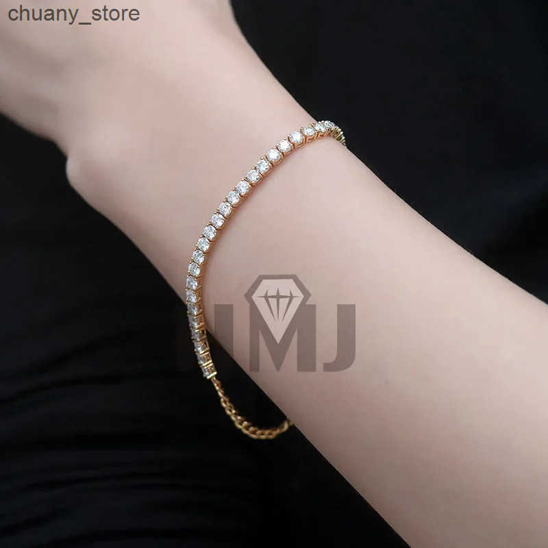Chain HMJ Moissanite Tennis Original S925 Sterling Silver Plated 18k Yellow Gold With GRA s For Women ManChams F L240910