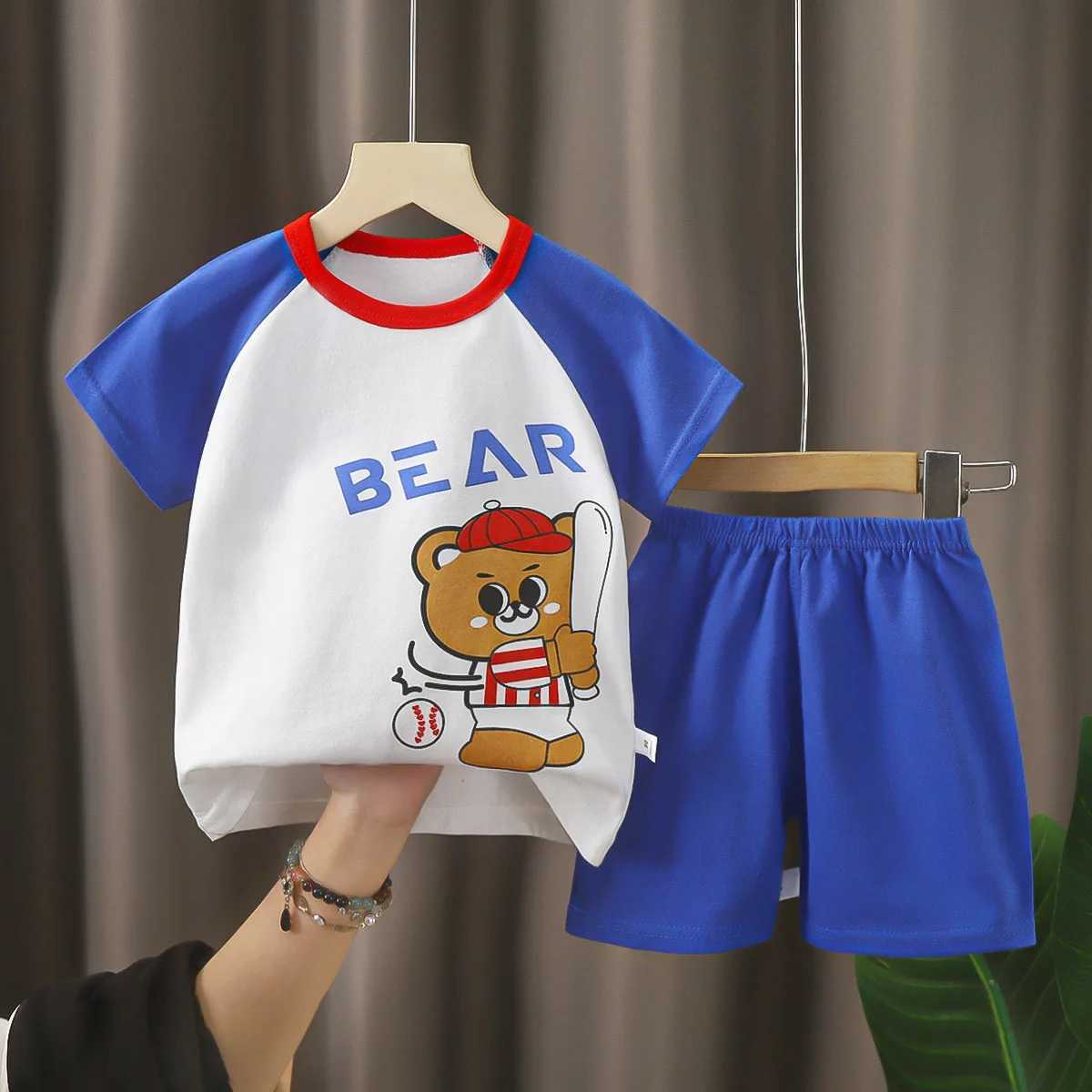 Clothing Sets Summer Baby Girl Clothes Set Children Casual Cotton T-shirts and Shorts 2pcs Outfit Boys Cartoon Bear Print Top Bottom OutfitsY241225PRH
