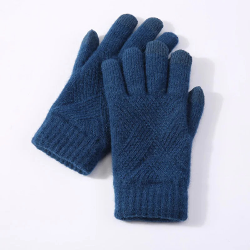 Female Winter Warm Knitted Full Finger Gloves Men Solid Woolen Touch Screen Mittens Women Thick Warm Cycling Driving Gloves H 241225