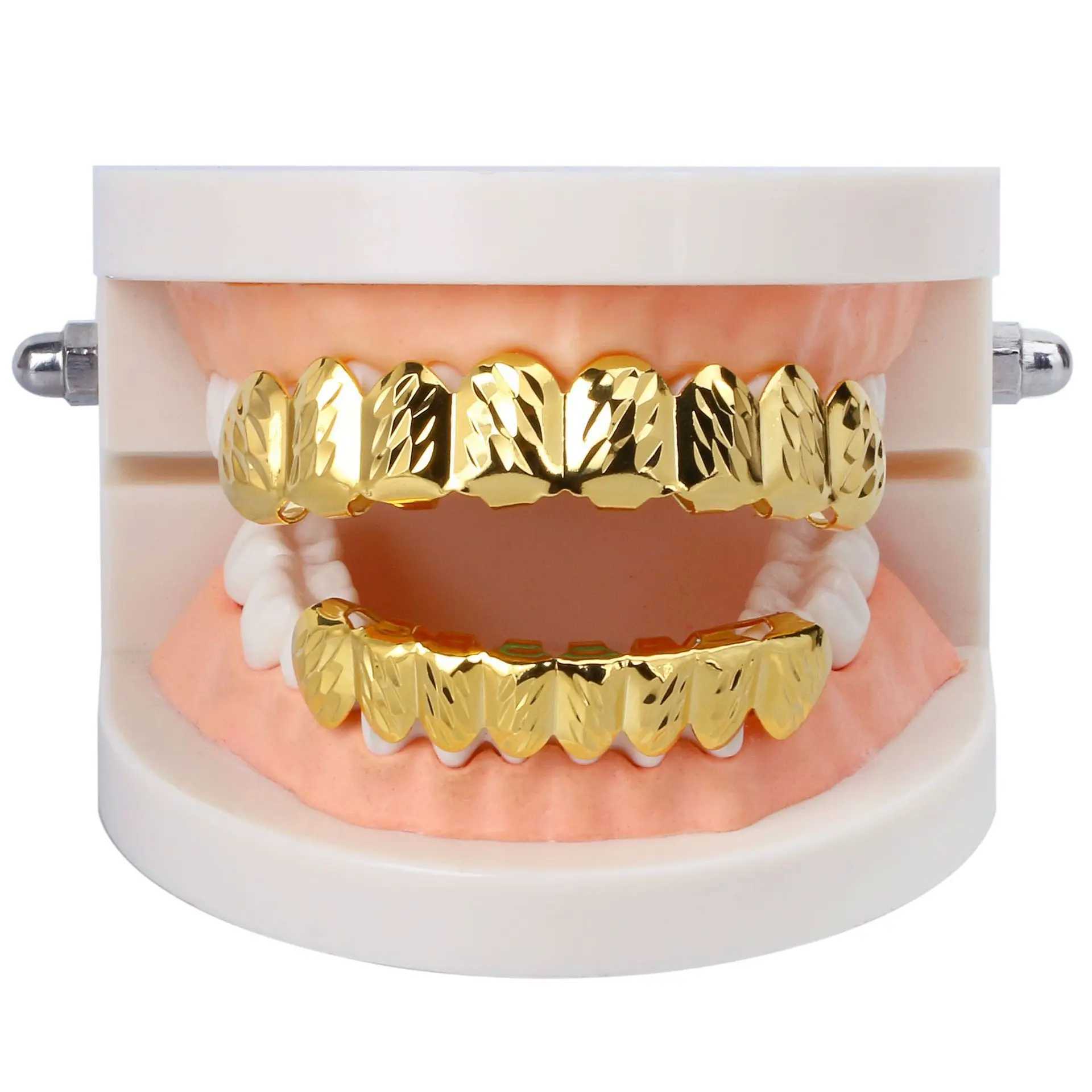 8 Tooth Gold Color Plated Top Bottom Hip Hop GRILLZ SET for Halloween Christmas PartyXJ241225