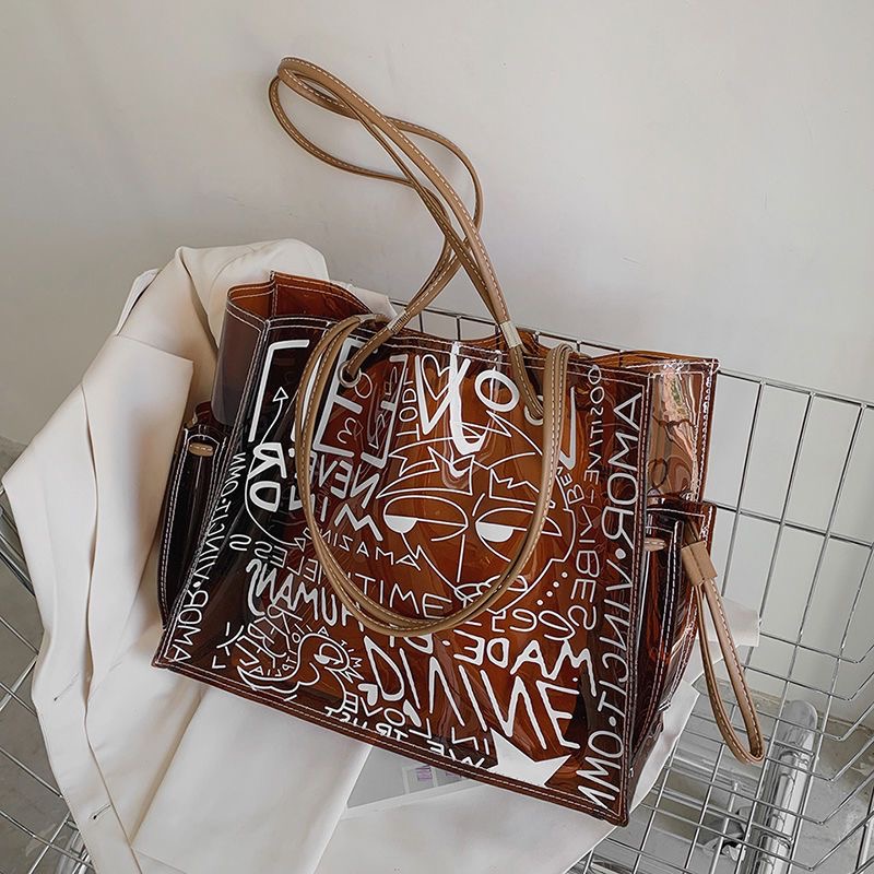 Transparent large shopping 2025 new fashion women's summer large-capacity Tote hundred jelly shoulder bag