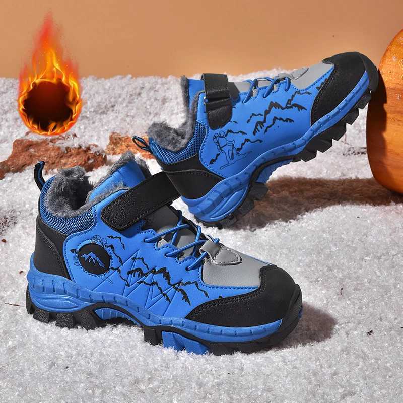 Athletic Outdoor Plush Children Shoes Boy Snow Boots Warm Cotton Kids Winter Shoes Leather Non-slip Sports Outdoor Boy Sneaker Short Boots H241223