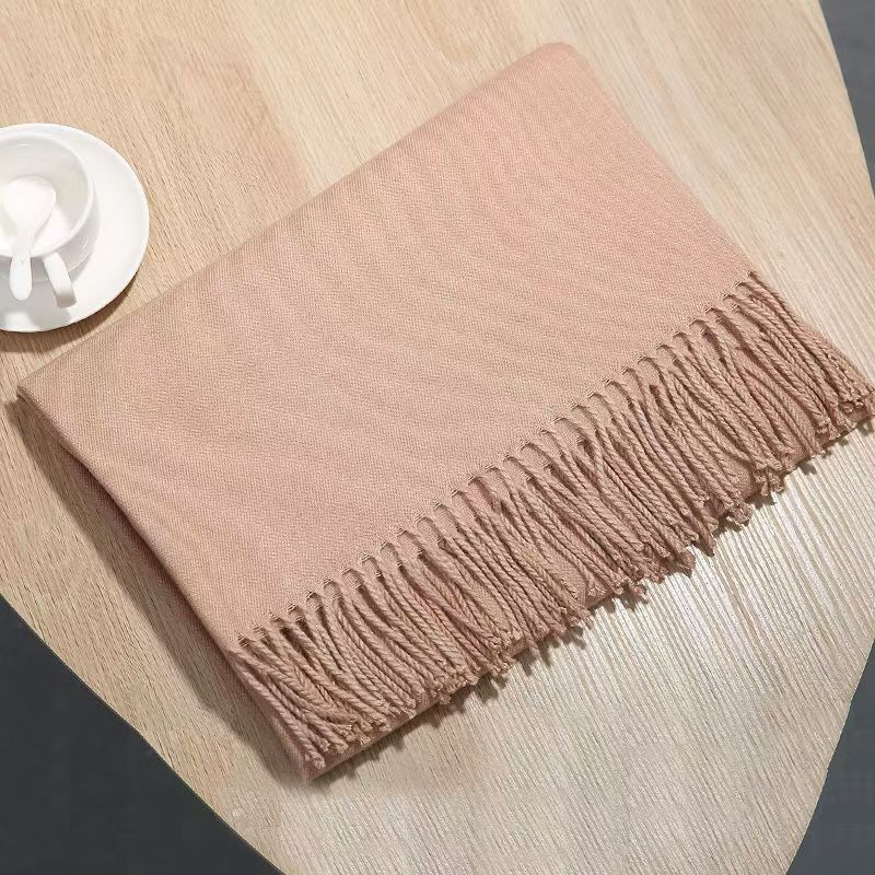 T033 scarf women's Korean version all-match dual-use double-sided solid color shawl long thick warm neck scarf autumn