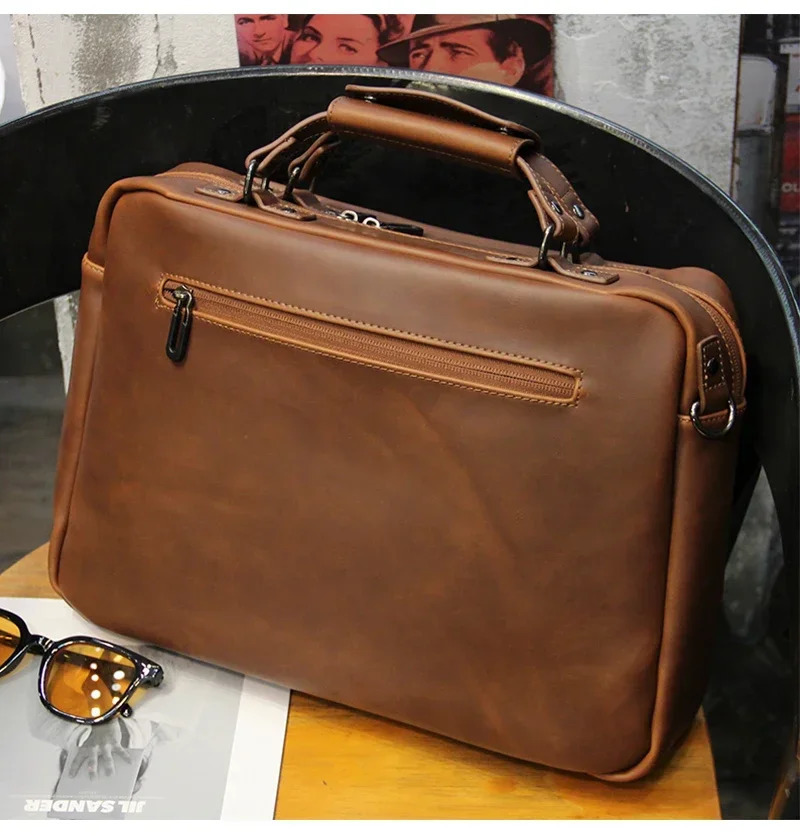Brown Men Vintage Handbag Business Documents Briefcase Portfolio Laptop Bag Shoulder Messenger Bag Office Handbag 241225