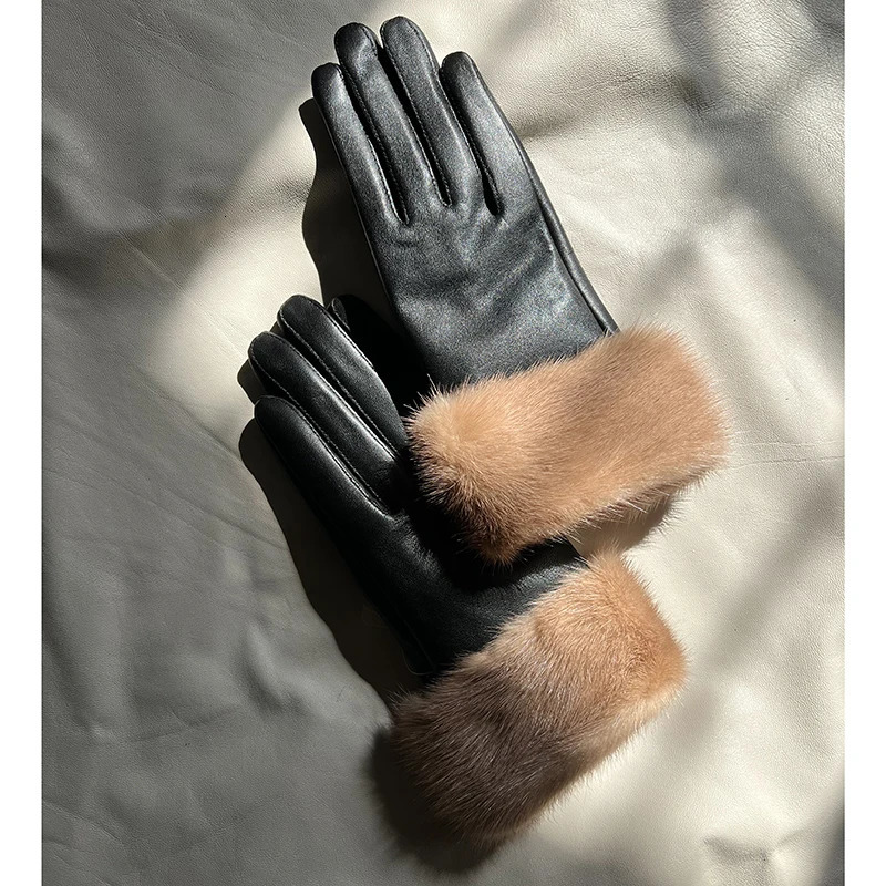 Women Real Mink Fur Gloves Soft Sheepskin Leather Gloves Winter Warmer 100% Real Mink Fur Mittens Female Genuine Gloves Guantes 241225