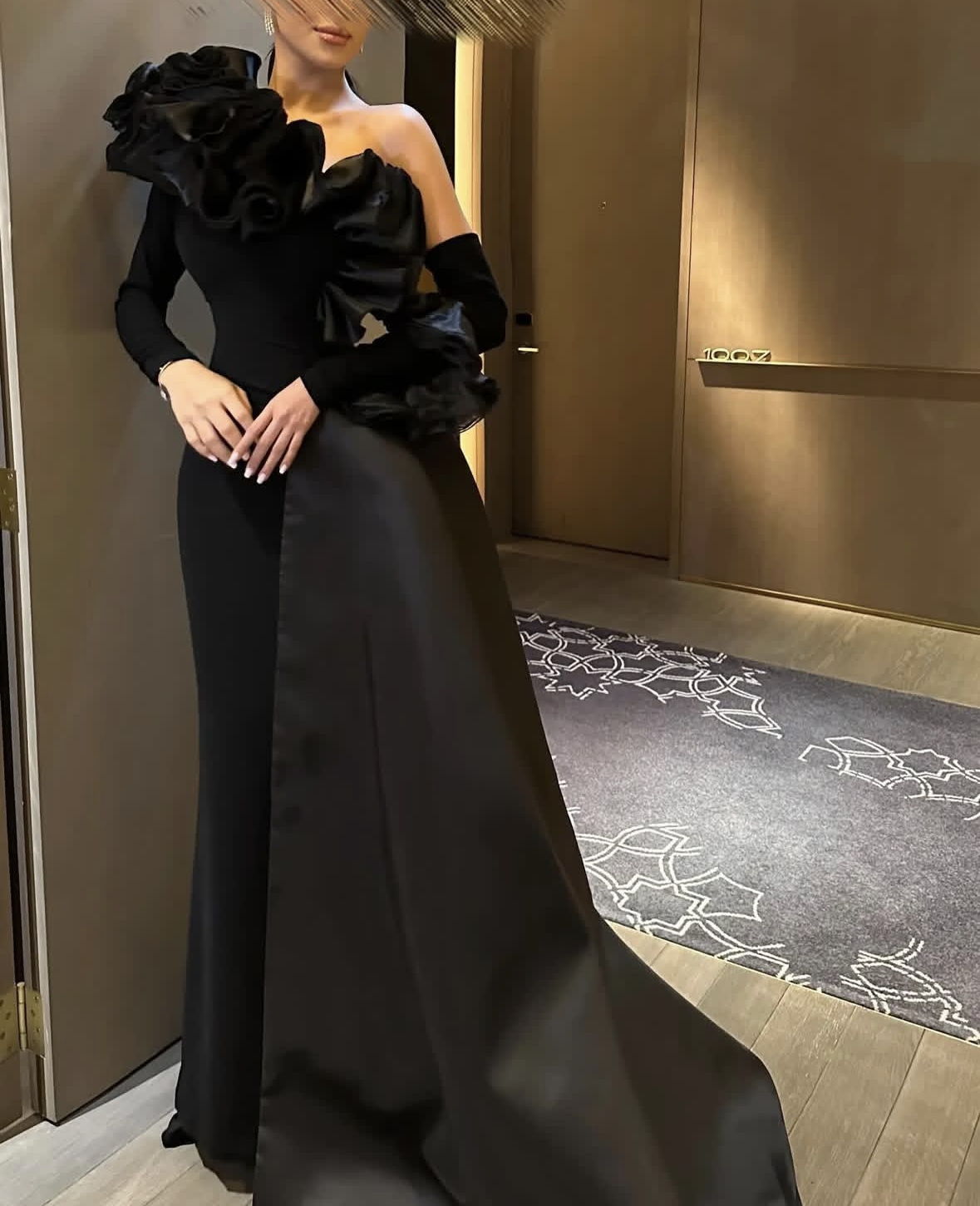Ruffles One Shoulder Prom Dresses With Detachable Sleeve Long Black Mermaid Satin Evening Gowns 2025 Arabic African Birthday Party Special Occasion Dr