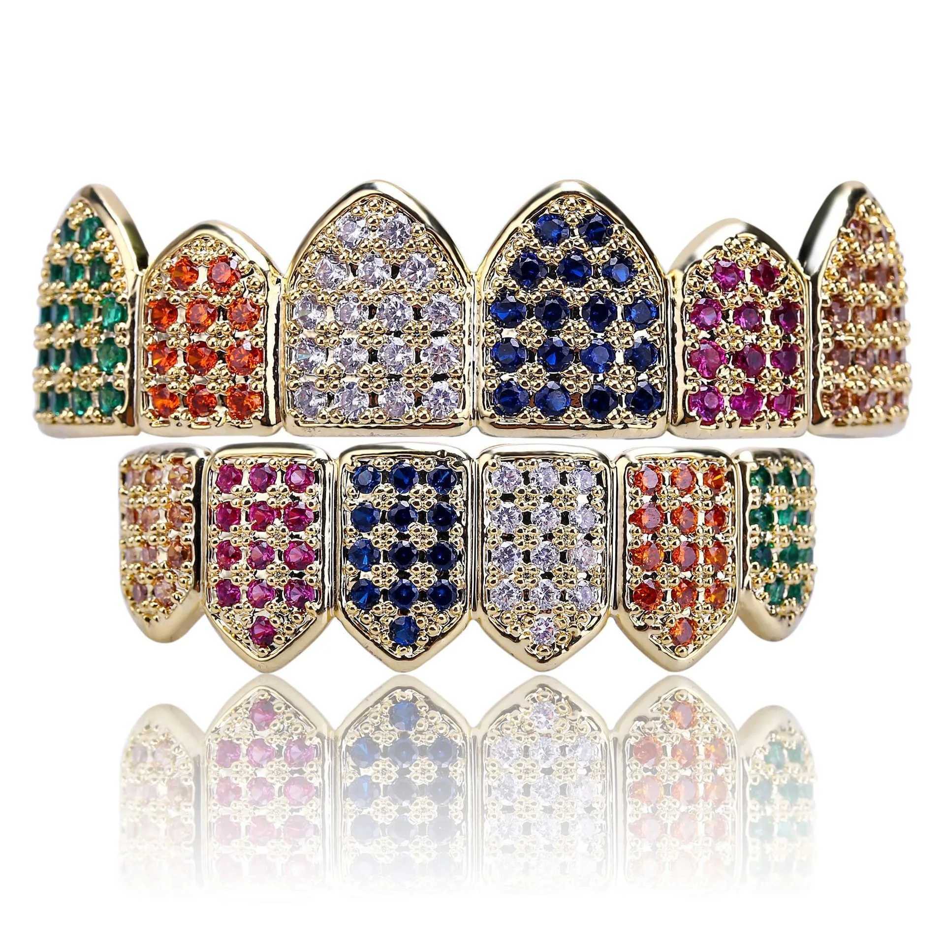 Gold/Silver Color Grillz Multi-Color Micro Pave CZ Bling Cubic Zirconia Top Bottom Teeth Grillzs Hip Hop GrillsXJ241225