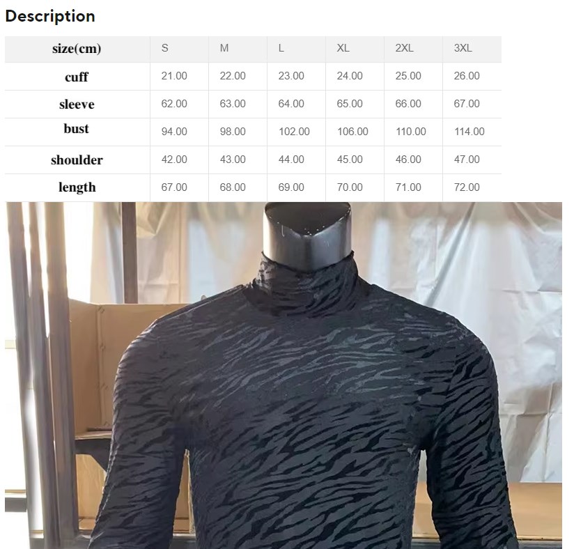 Mens T Shirts mesh see through black tshirt men shirts long sleeve leopard stripes bodycon slim fit streetwear high neck fashion party male