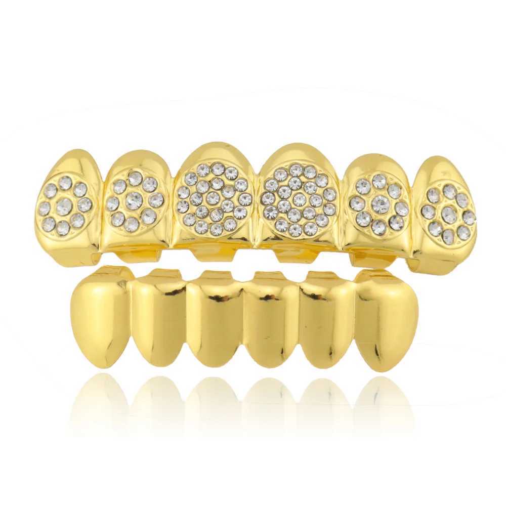 1set Hip Hop Teeth Grillz Gold Plated Dental Grills Rock Tooth Grillz Cs Crystal Teeth Cs Halloween Vampire Tooth GiftXJ241225