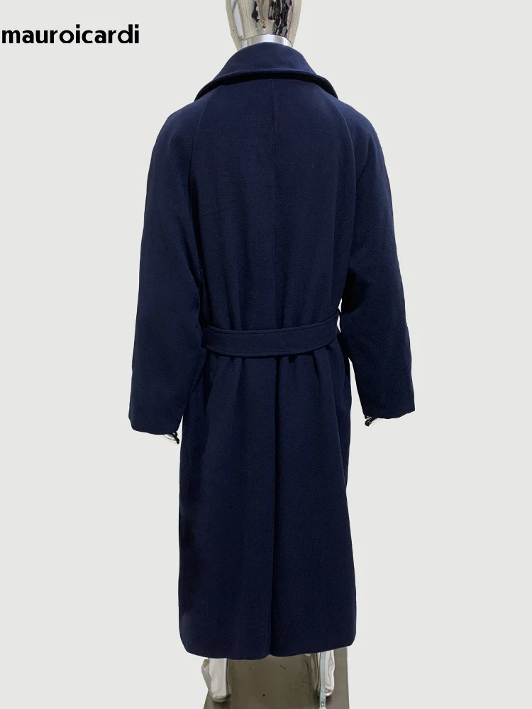 Mauroicardi Spring Winter Oversized Long Warm Grey Wool Blends Coat Men Sashes Elegant Chic Woolen Overcoat 2025 241225