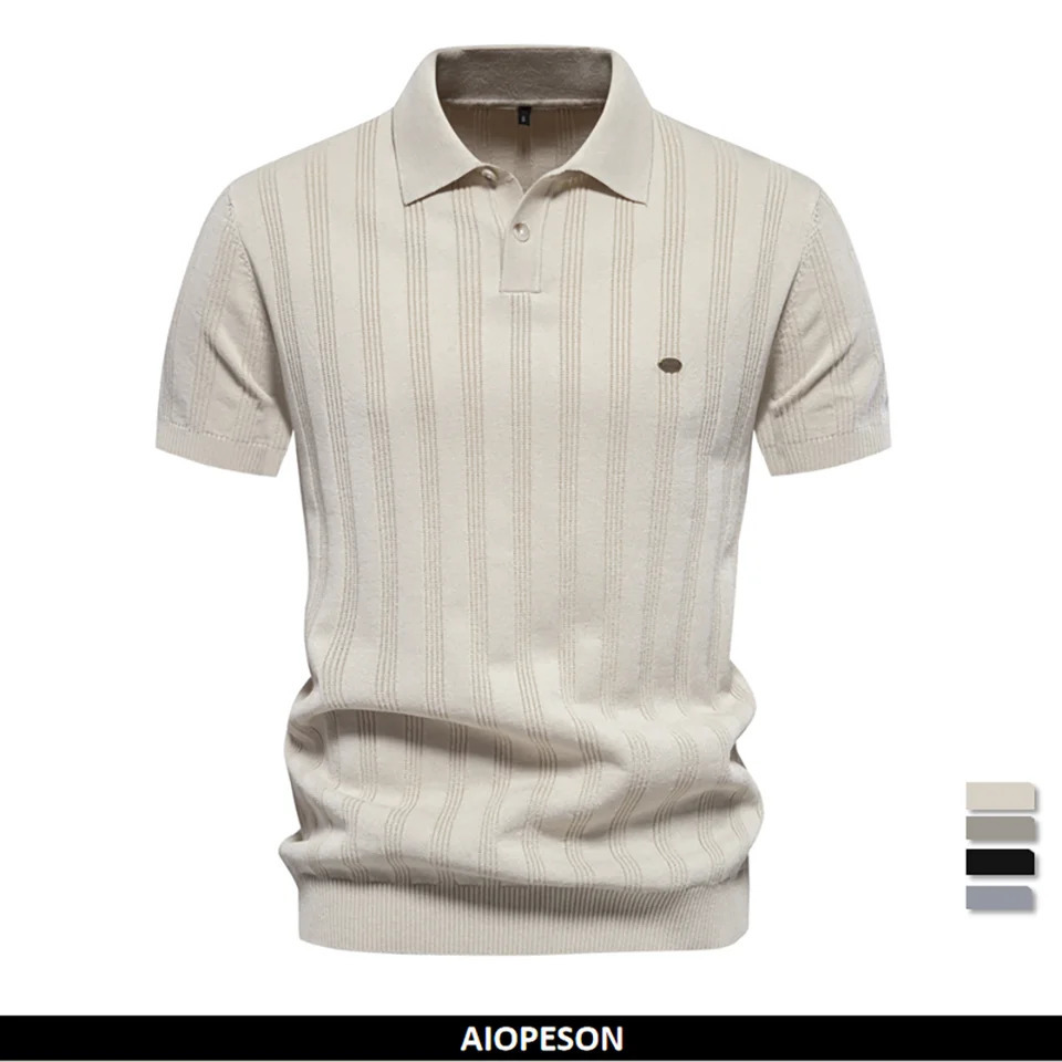 2024 Summer Ribbed Knit Polo Shirt for Men Breathable and Cool Quality Mens Textured Shirts 241225