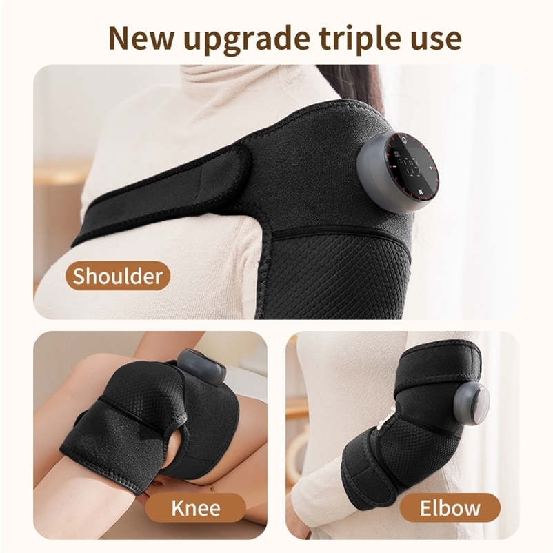 3in1 Electric Heated Knee Massager Shoulder Brace 5 Levels Vibration Massage Black Support Strap warm Compress Joint Protect 241224