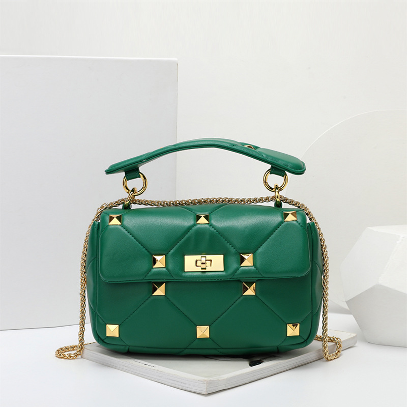 New women's bag Napa sheepskin retro handbag with diamond grid chain and large rivet bag temperament, crossbody shoulder bag