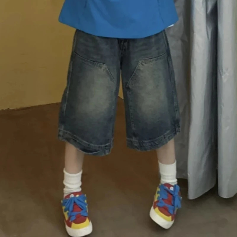 Y2K Vintage Baggy Jean Shorts Washed Wide Leg Pants Casual Barrel Jeans Denim Mens Oversized Jorts 241225