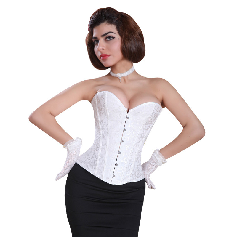 Black/White Sexy Steel Boned Waist Trainer Brocade Corsets Bustiers Embroidery Lace Up Corselet Gothic Plus Body Shaper 8112