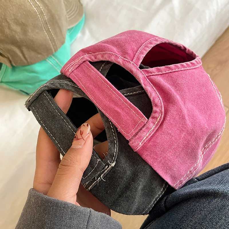 Punk hole star baseball cap womens retro washed cotton Y2K pink snap toe cap outdoor sports ponytail hanging hat W241225