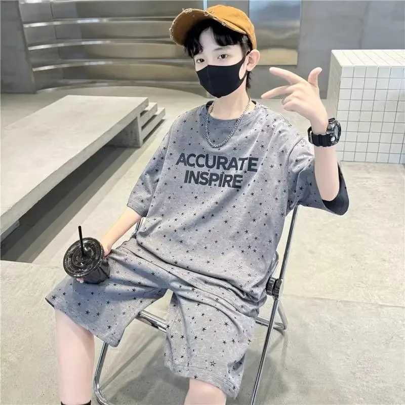 Clothing Sets Summer Fashion Children Boy Clothes Set Teenage Letter Printed T-shirts and Shorts 2 Pieces Suit Short Sleeve Top Bottom OutfitsY241225C