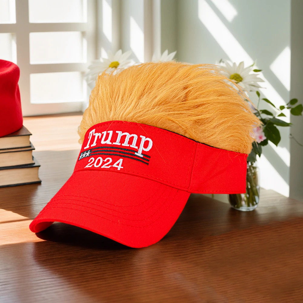 Trump 2024 Hat with Hair Embroidered Baseball Cap Funny Wigs Half Hat Adjustable Yellow Wig Hat Breathable for Outdoor Sports 241225