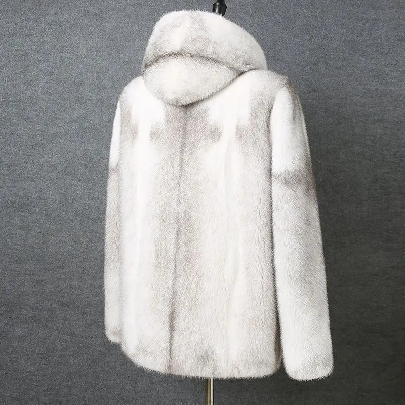 Mink coat mens trend whole mink real fur cross hooded onepiece 241225