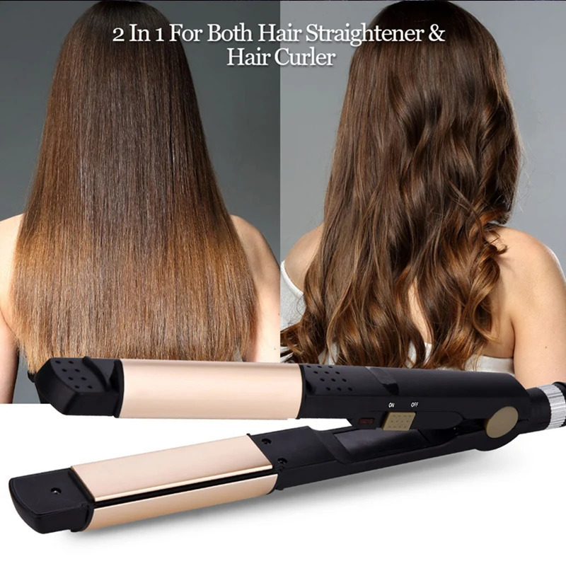 Professional 2 in 1 Curling Straightening Irons Ceramic Hair Curler Straightener Wet Dry Electric Flat Iron Hair Styler 241224