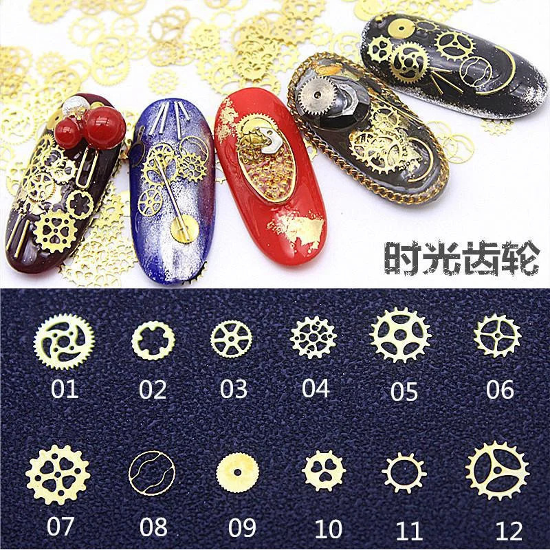1000Slice into Nail Beauty OrnamentKGold leaf Gear Metal Sheet Rivet Nail Sticker Retro Steampunk 241225
